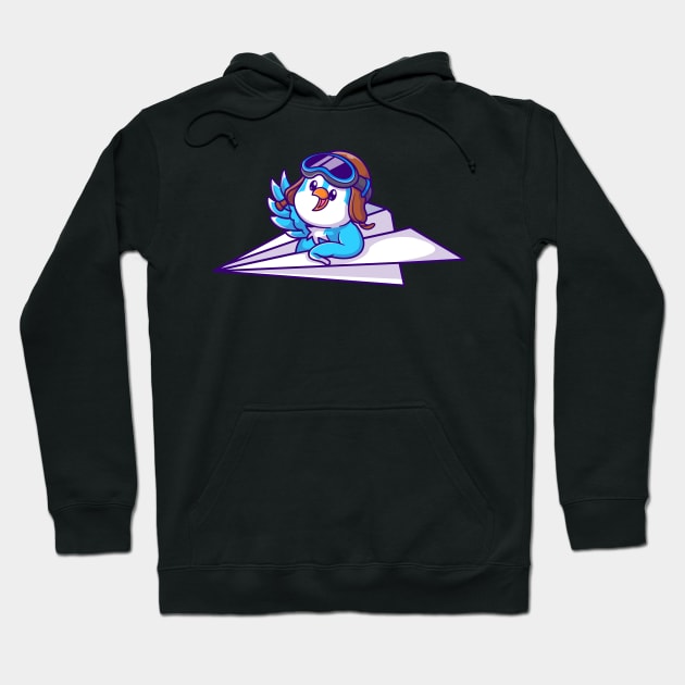 Cute Bird Riding Paper Airplane Cartoon Hoodie by Catalyst Labs